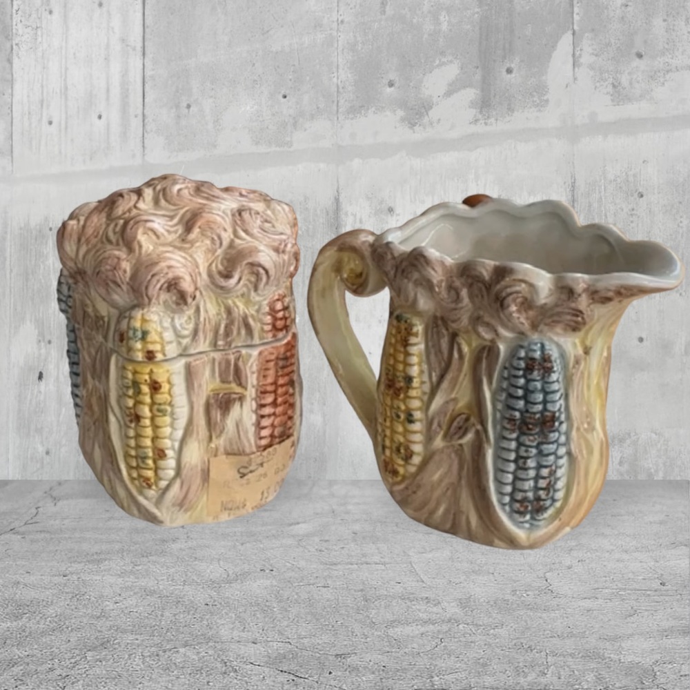 Vintage Fitz & Floyd Omnibus Corn Cob Creamer & Sugar Bowl OCI - Set